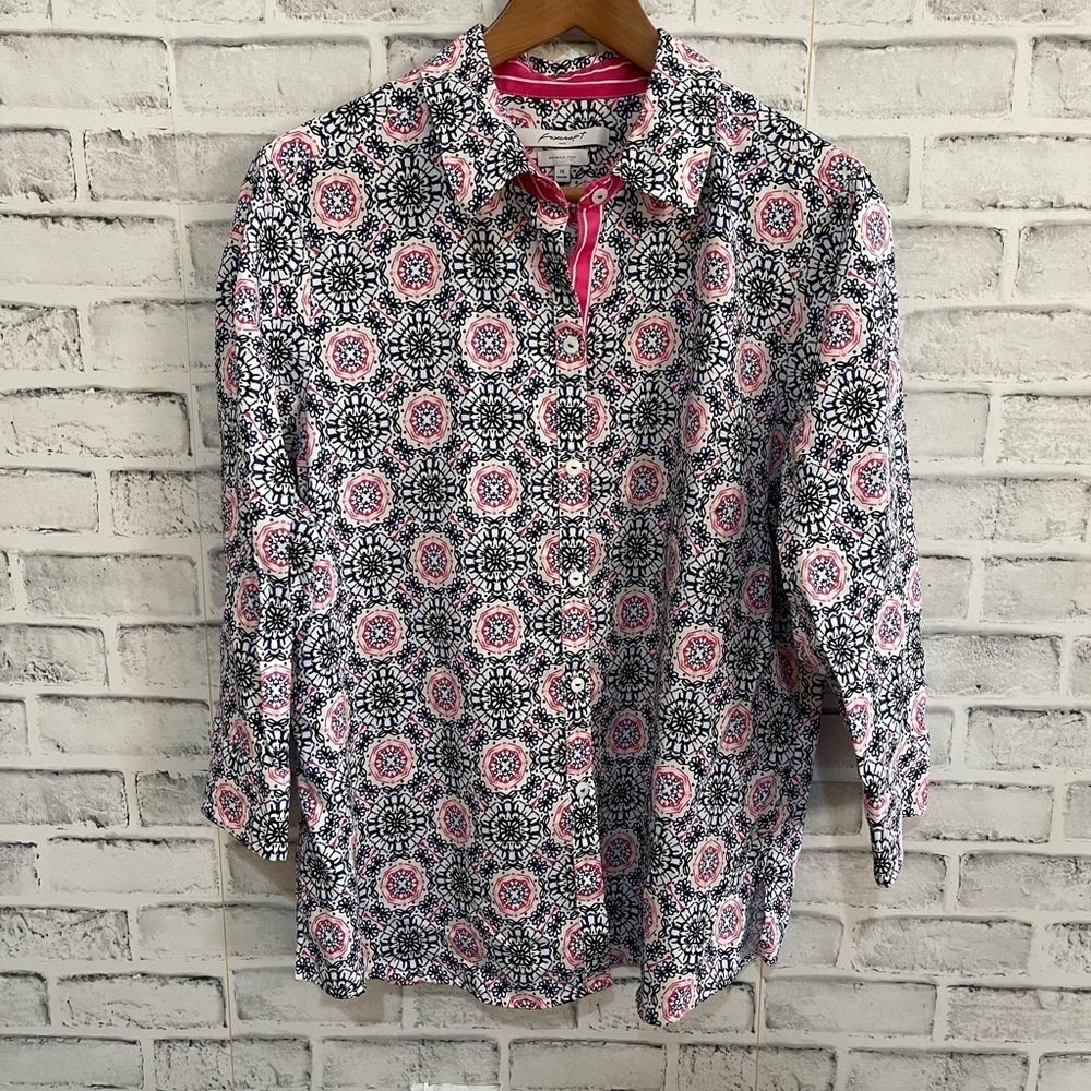 Women’s Foxcroft wrinkle free shaped multicolored collar button down 14